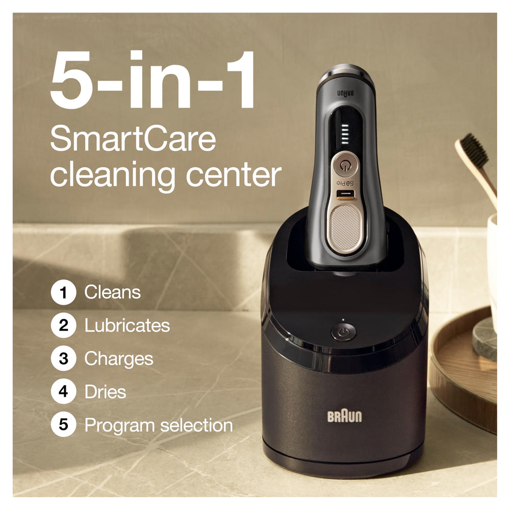 Braun Series 9 Pro 9465cc Clean & Charge station keeps the shaver hygienic.