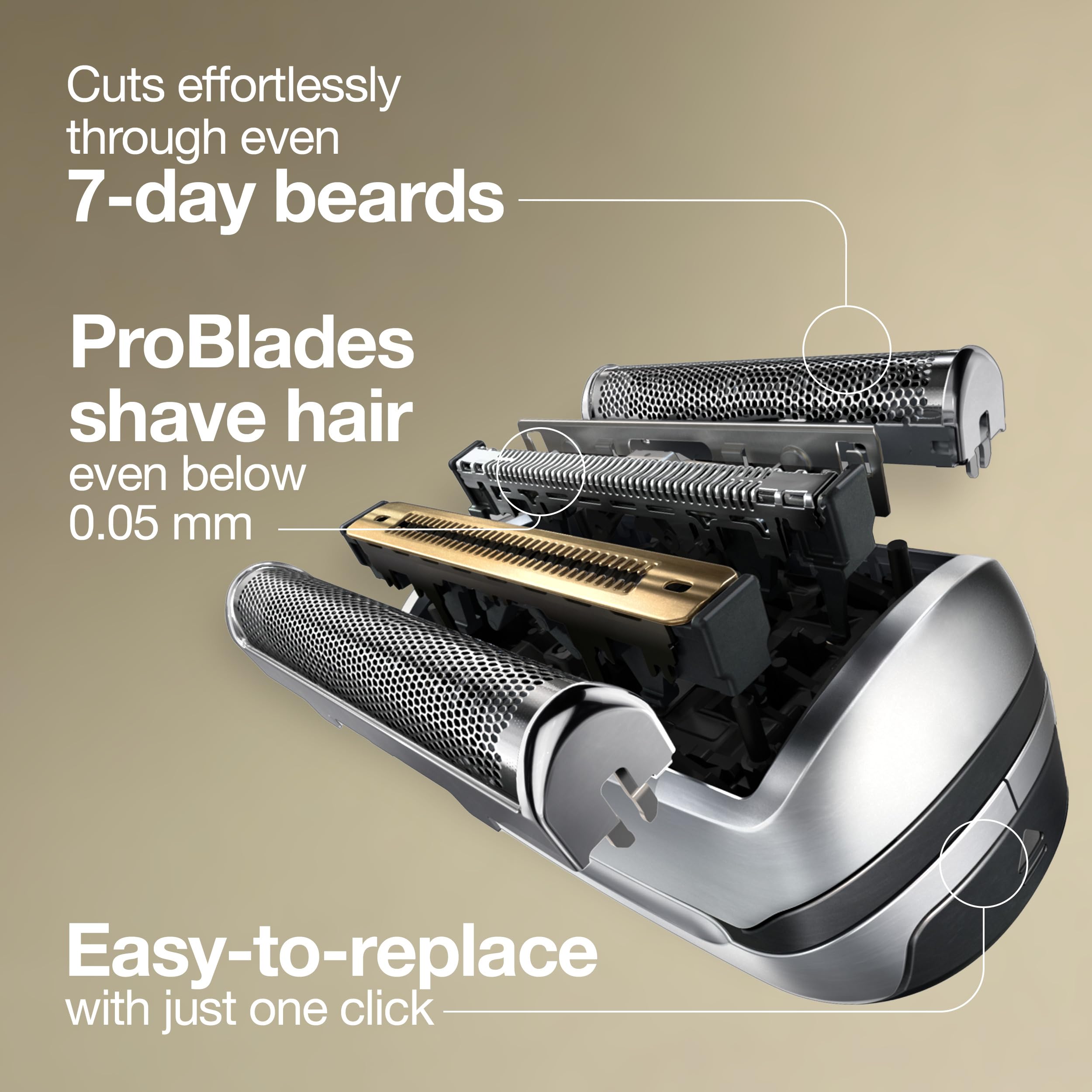 Braun Series 9 Pro head easy-click attachment for quick replacement.