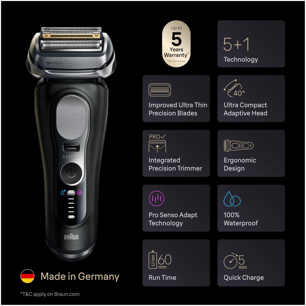Braun Series 9 PRO+ Pro SensoAdapt sensors adapt power to beard density.