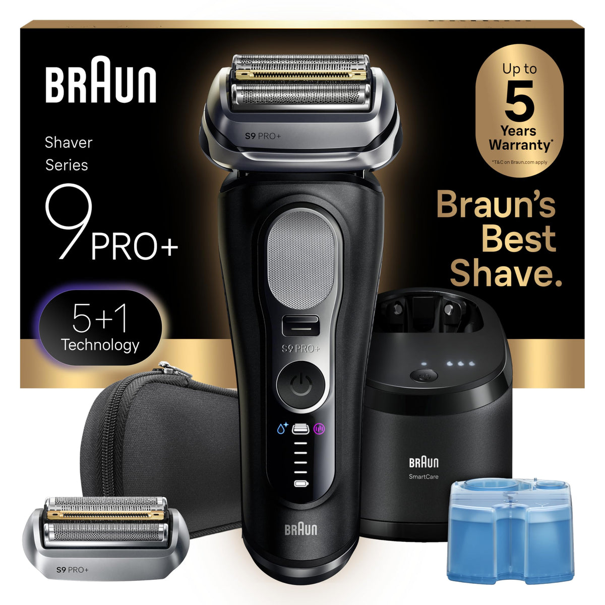 Braun Series 9 PRO+ razor head close-up showing precision blades for a clean shave.
