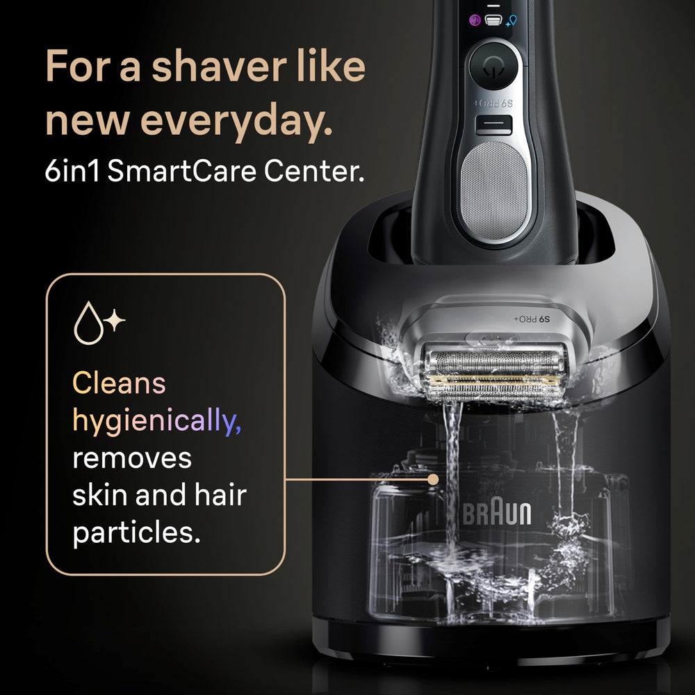 Braun Series 9 PRO+ SmartCare Center cleans and dries for peak performance.