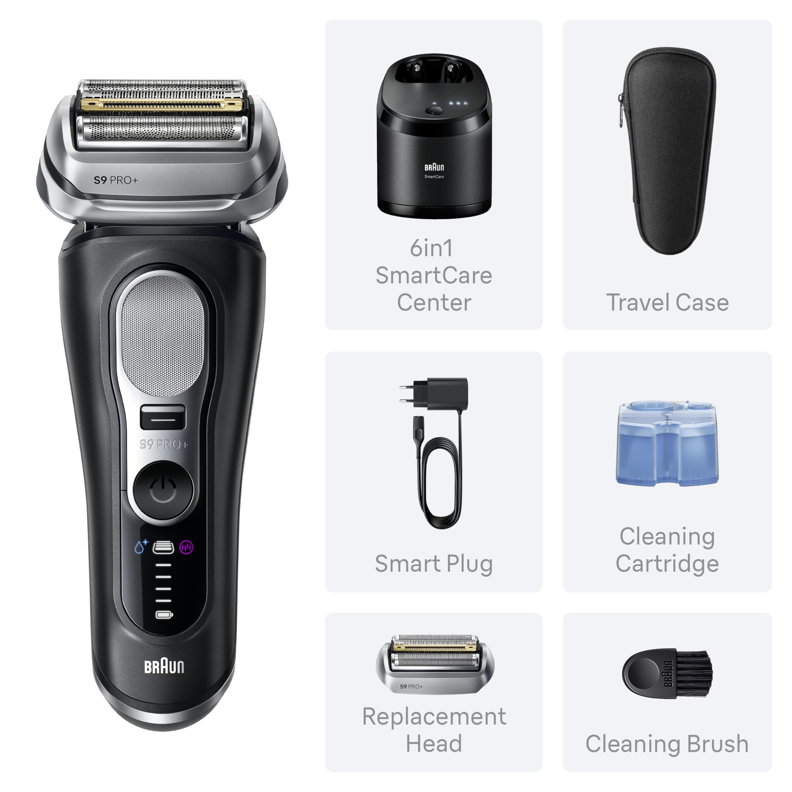 Braun Series 9 PRO+ 100% waterproof design enables wet and dry shaving.