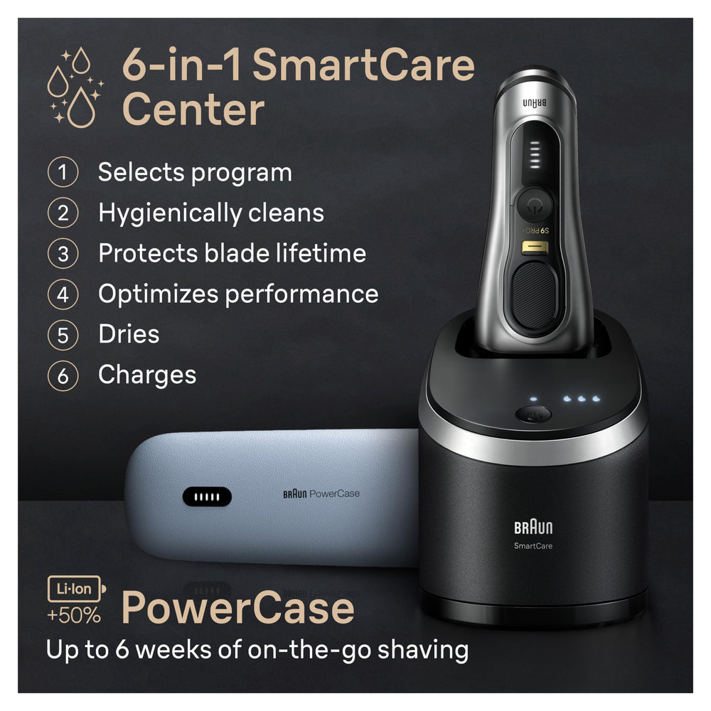 Braun Series 9 ProPlus 9577cc SmartCare Center cleans, oils, and dries