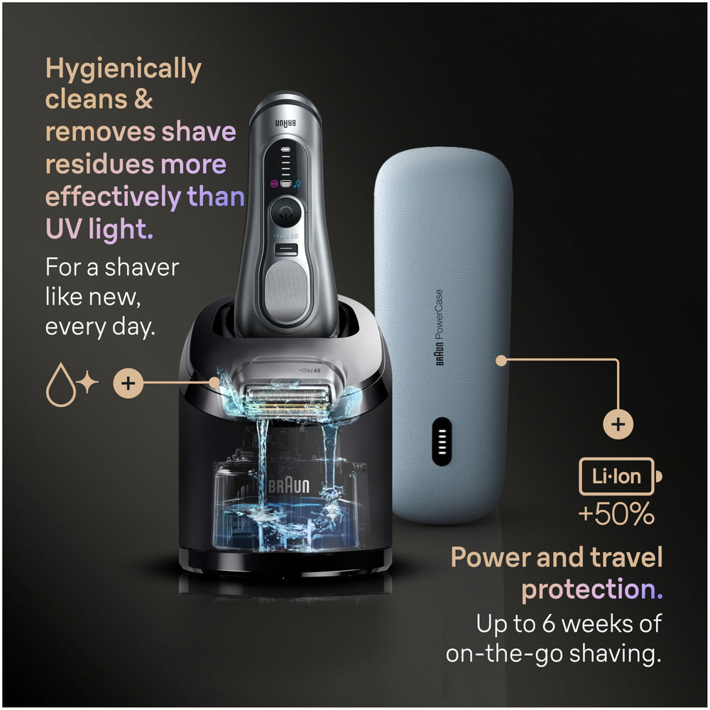 Braun Series 9 PRO+ SmartCare Center front view with cleaning features