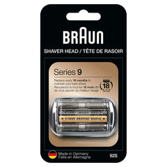 Braun Series 9 replacement head foil 92S close-up with sleek silver finish.