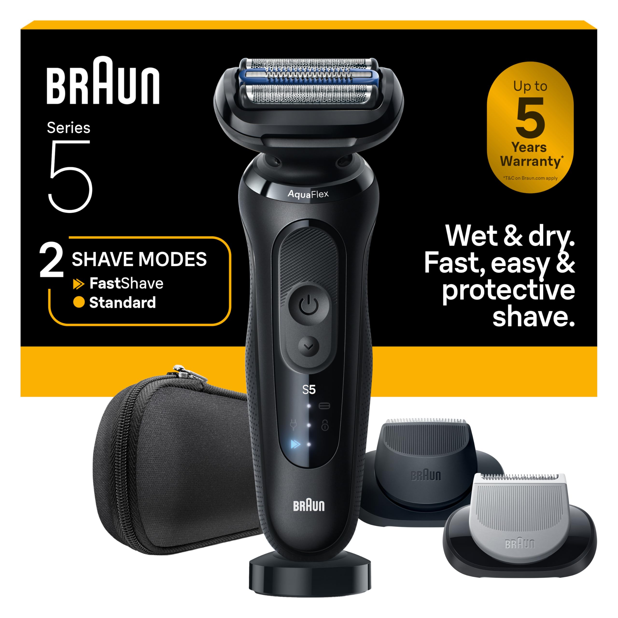 Braun Series 5 AquaFlex blades adapt to contours for a close, comfortable shave