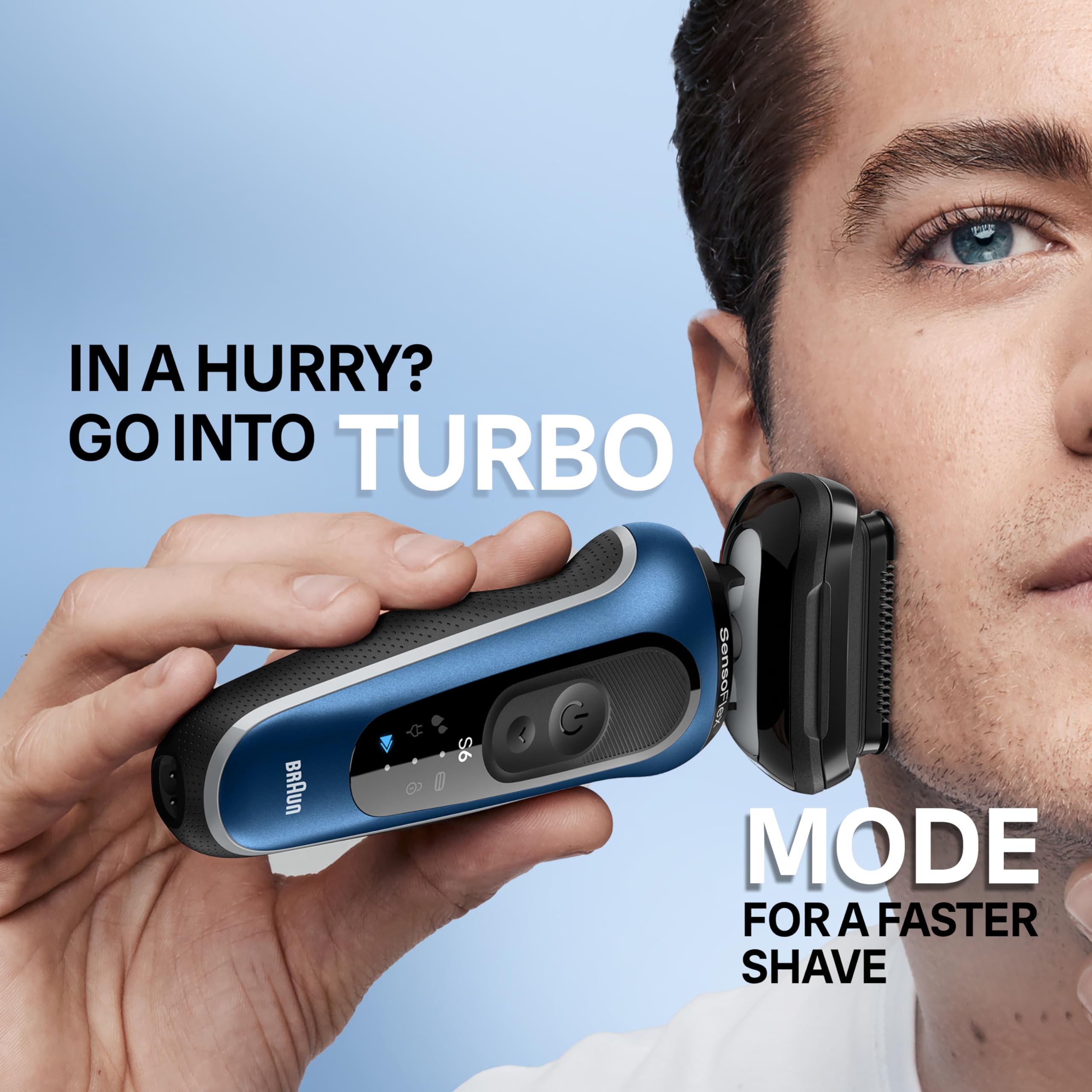 Braun Series 6 6177cc Sensitive SkinGuard feature in use.