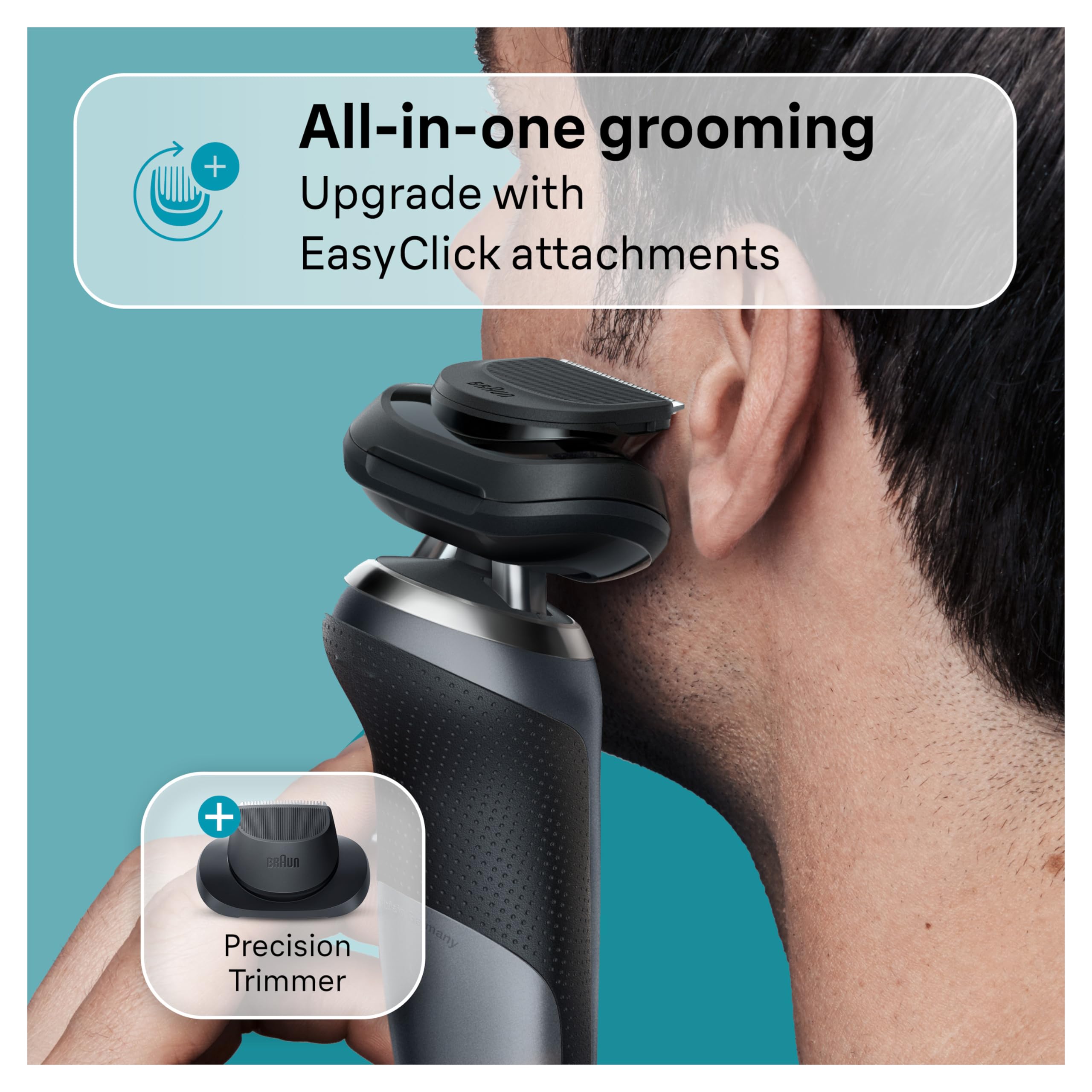 Charging stand keeps the shaver ready and organized for use.