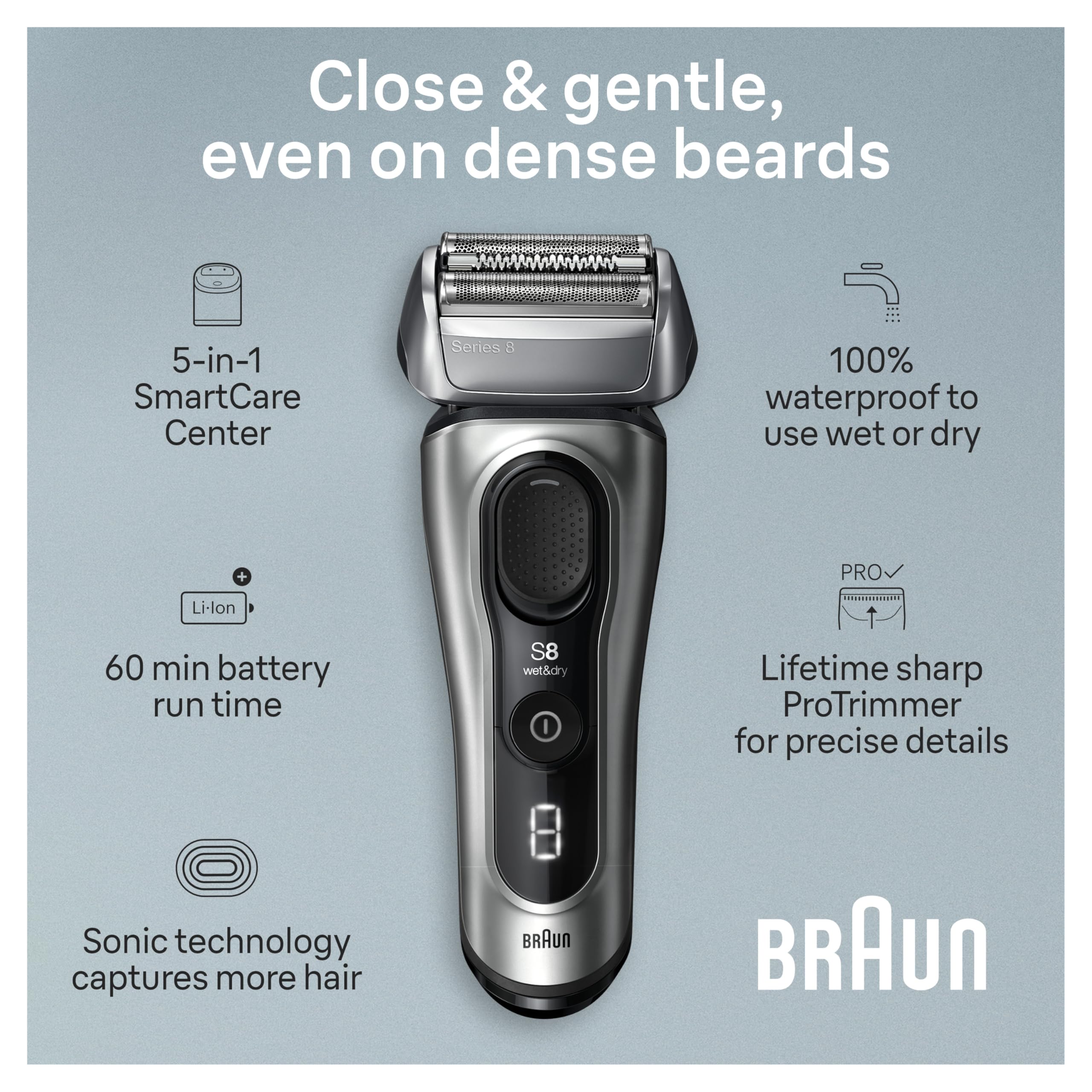 Braun Series 8 8567cc SmartCare Center cleaning and charging in action