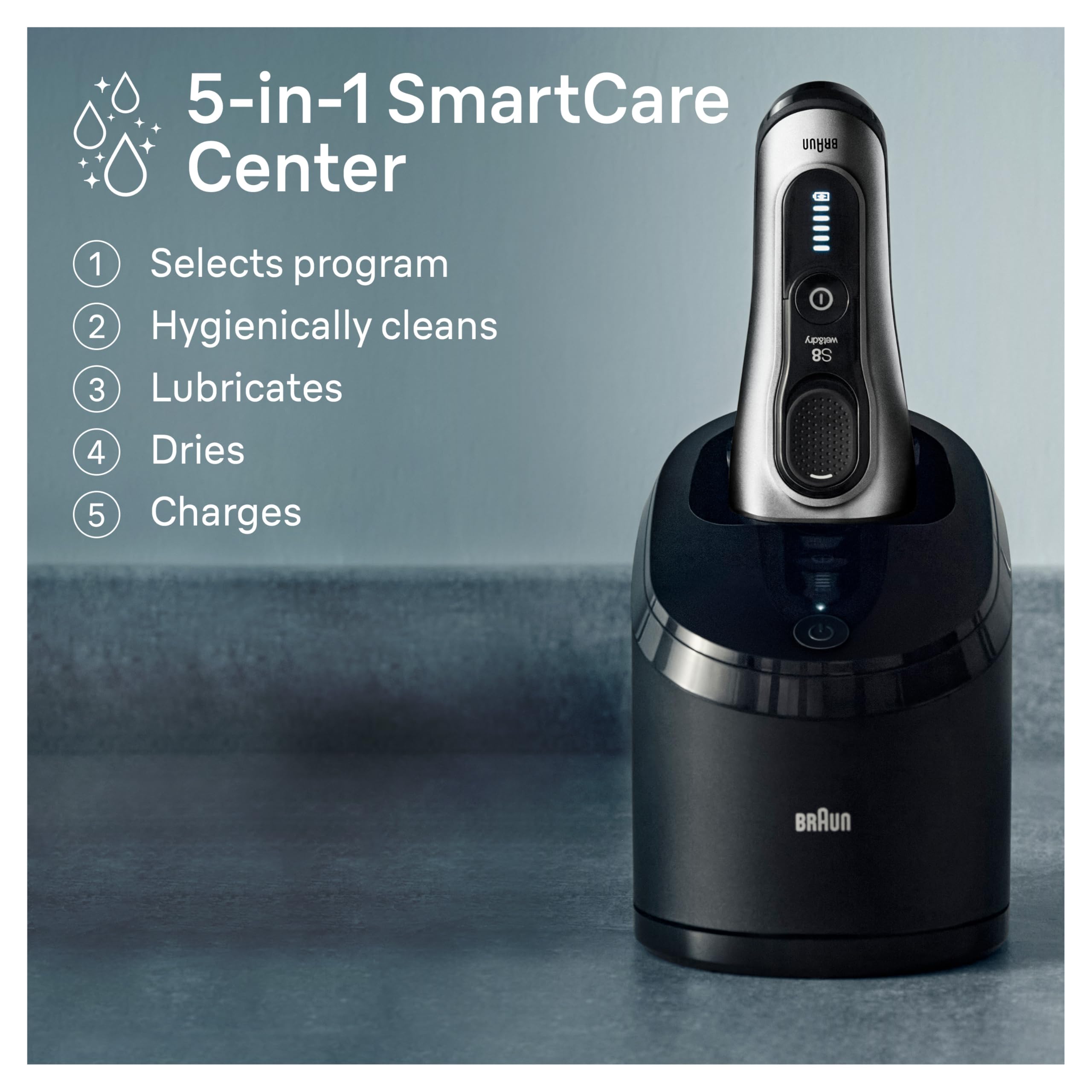 Braun Series 8 8567cc wet and dry capability for shower shaving