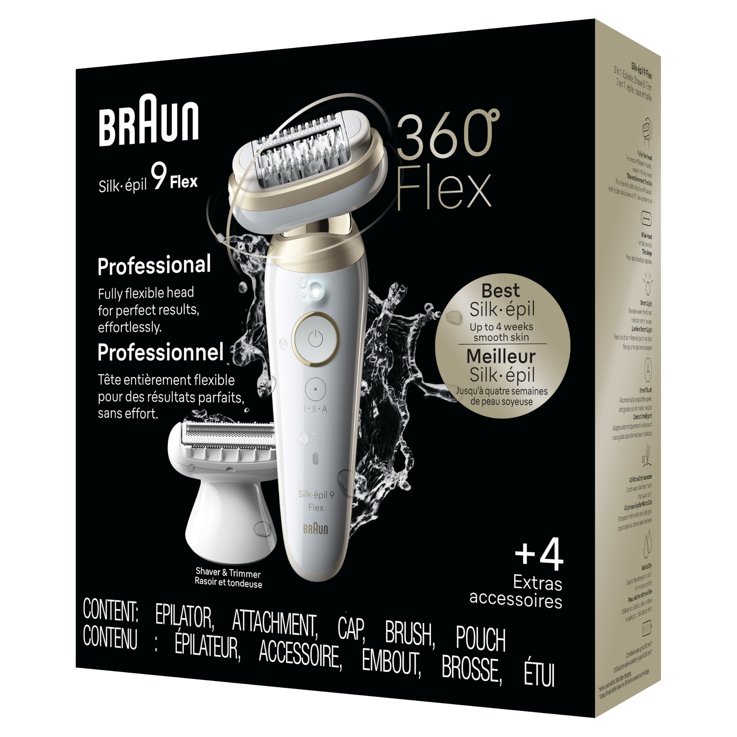 Braun Silk-épil 9 Flex accessories and pouch included for storage.