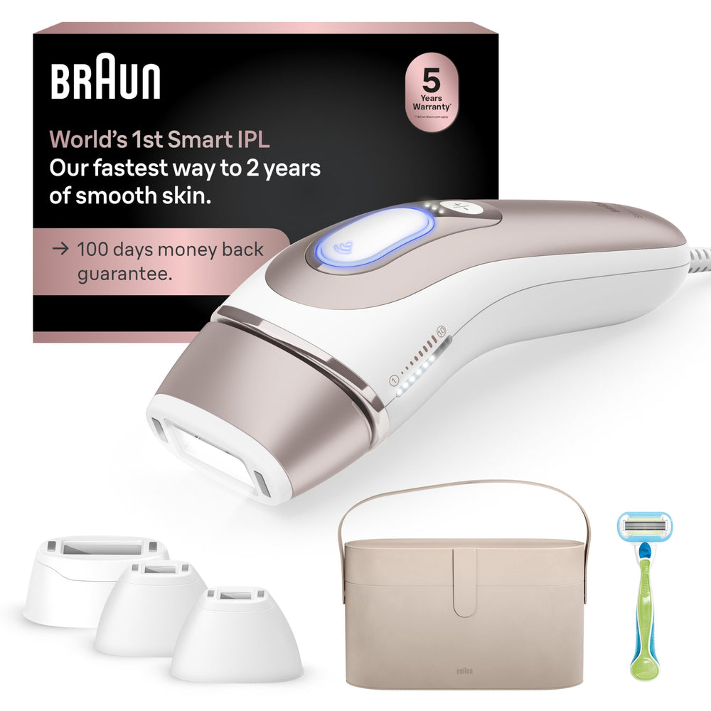 Braun Skin i·Expert Pro 7 device on table for at-home hair reduction sessions.