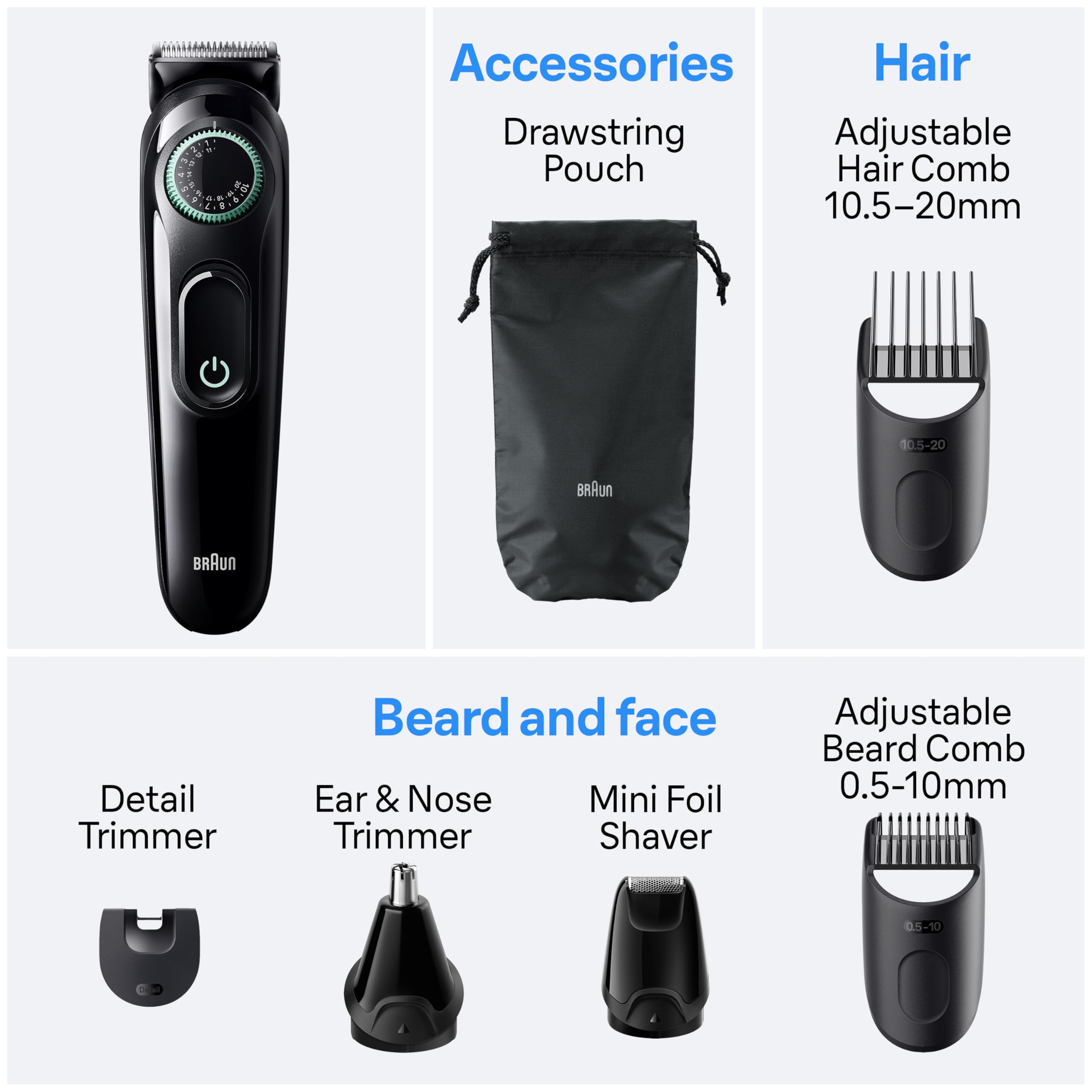 Braun washable head and combs indicating easy cleaning and maintenance