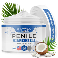 Bravado Labs Crema Peniana, empaque 4oz, hidratación diaria para piel sensible.