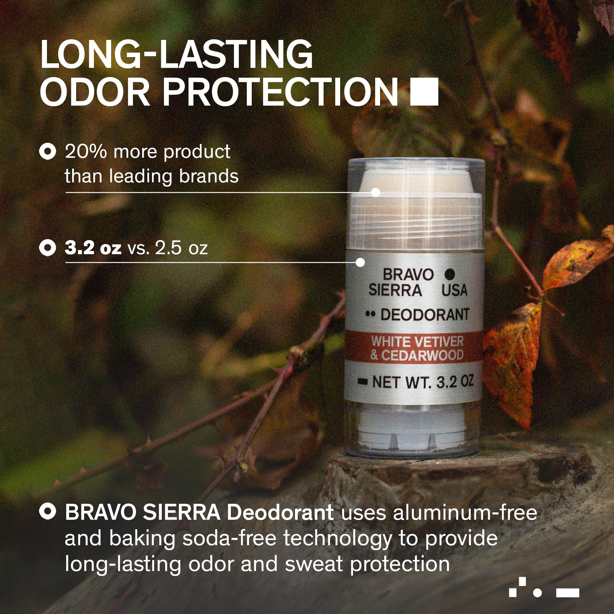 Aplicación suave de desodorante Bravo Sierra sin aluminio para axilas frescas.
