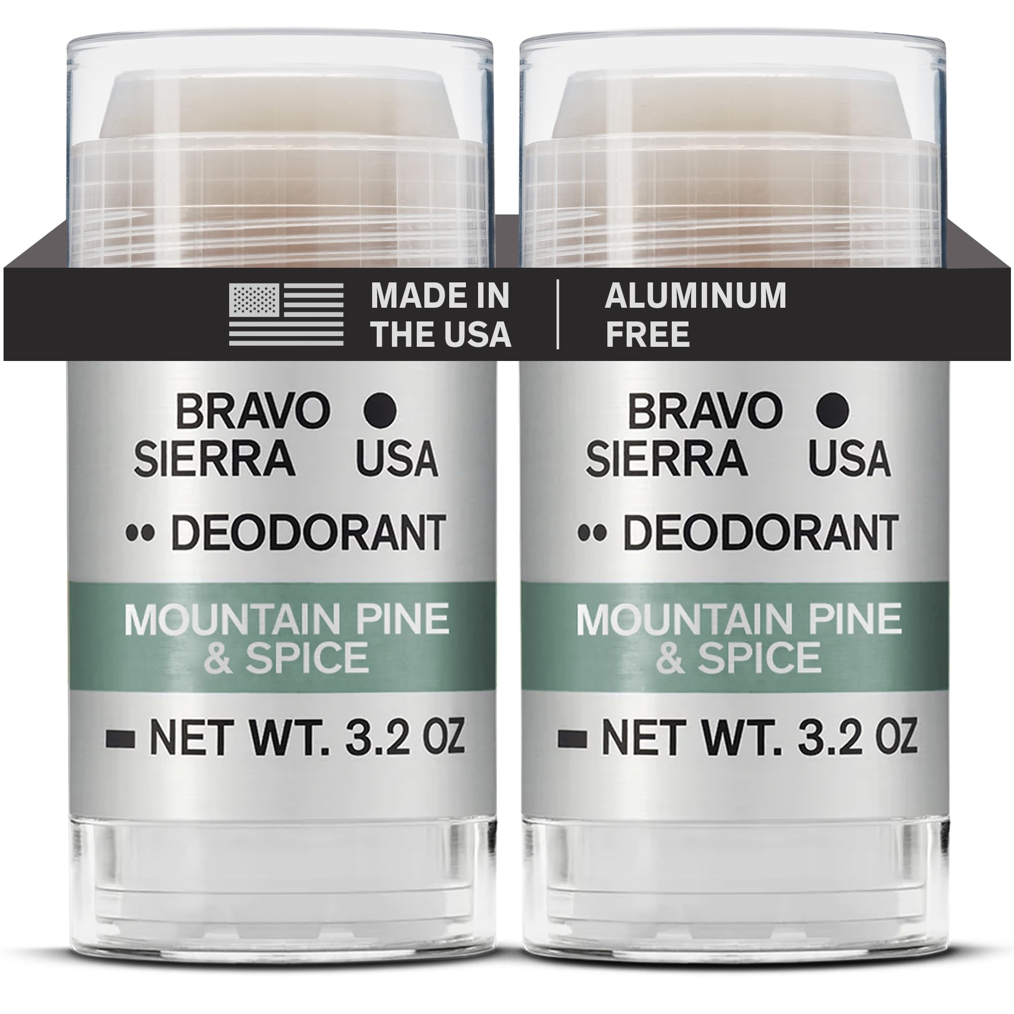 Bravo Sierra 2-pack deodorant front pack showing aluminum-free formula for daily freshness