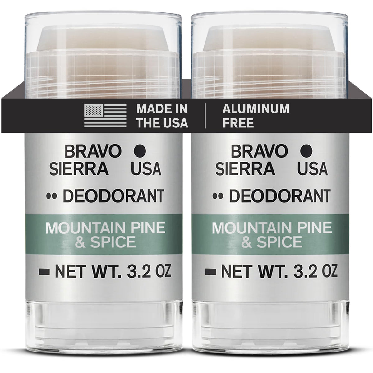 Bravo Sierra 2-pack deodorant front pack showing aluminum-free formula for daily freshness