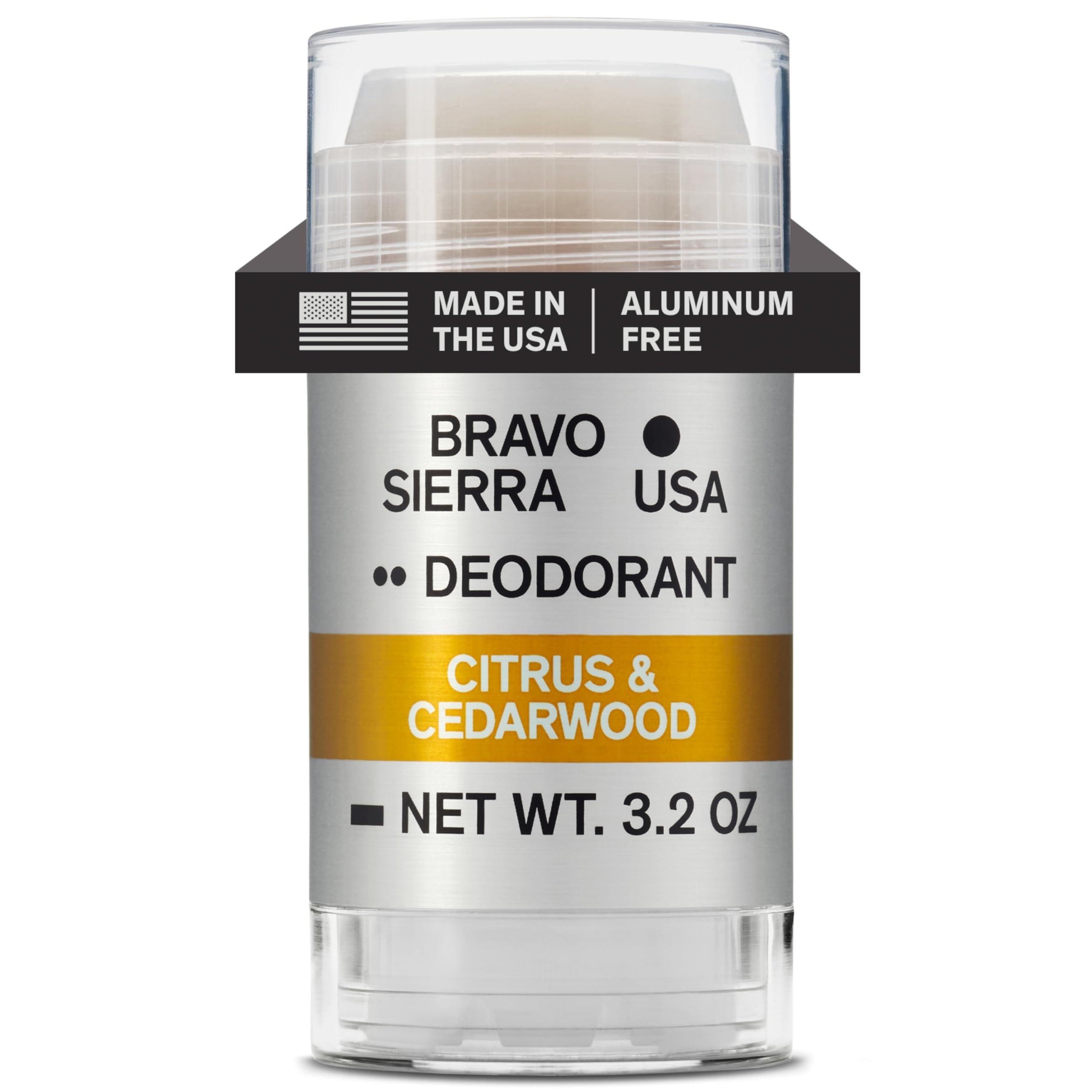 Desodorante Bravo Sierra sin aluminio, aplicación diaria para frescura duradera.
