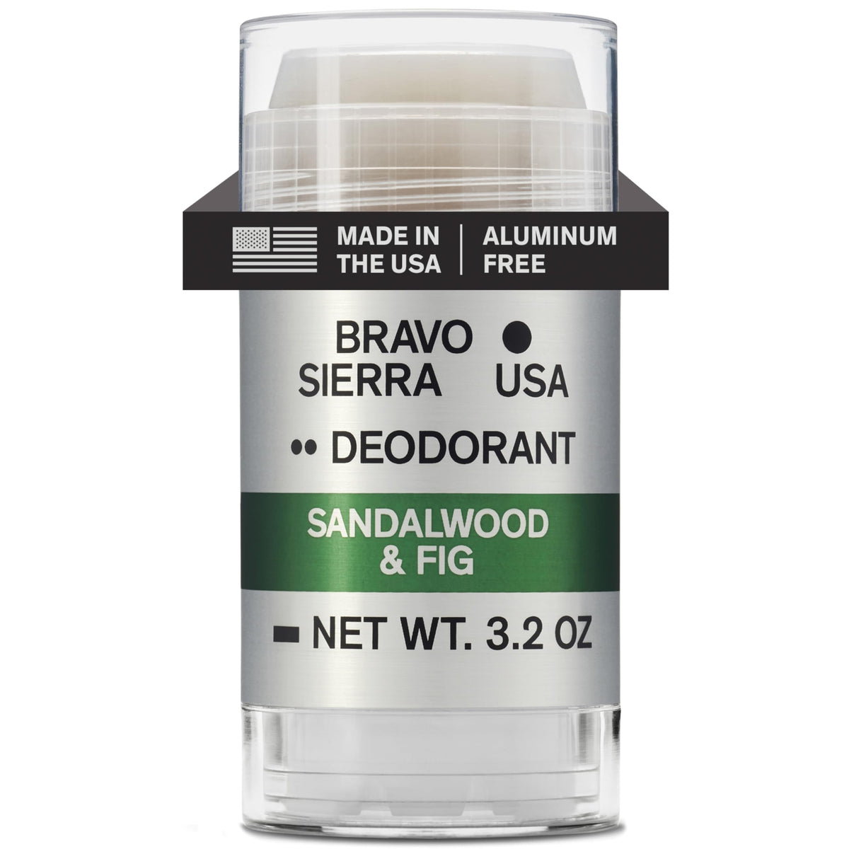 Desodorante Bravo Sierra sin aluminio en envase de 90 g para uso diario.