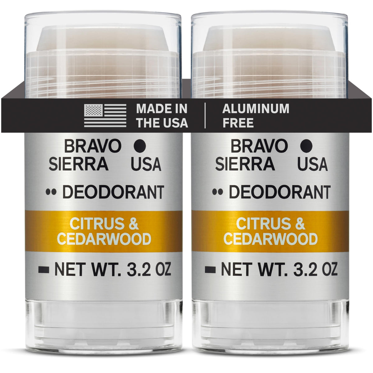 Bravo Sierra aluminum-free deodorant Citrus Cedarwood 2-pack for long-lasting freshness.