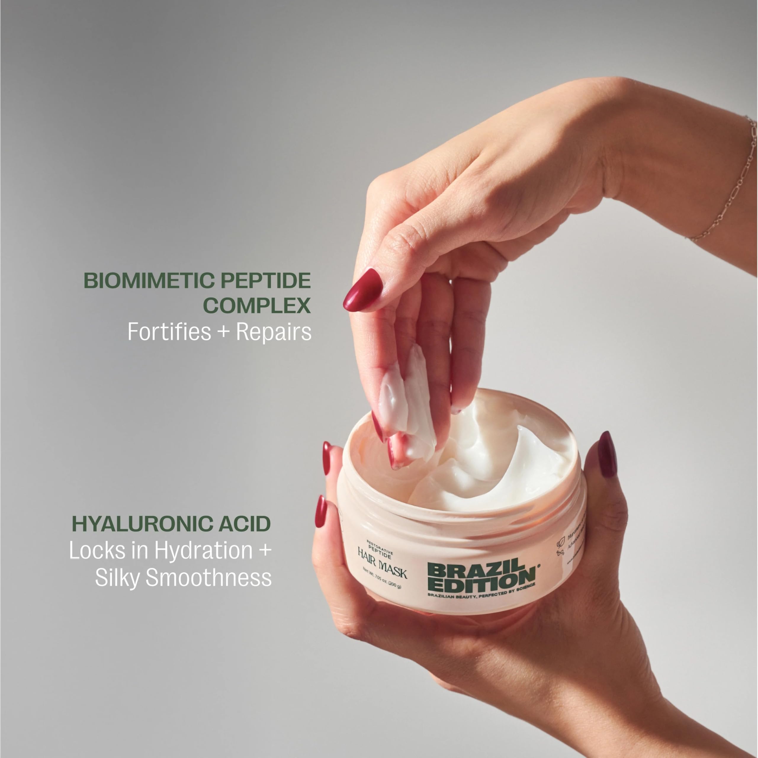 BRAZIL EDITION Restorative Peptide Hair Mask butter-rich formula nourishes frizz control.
