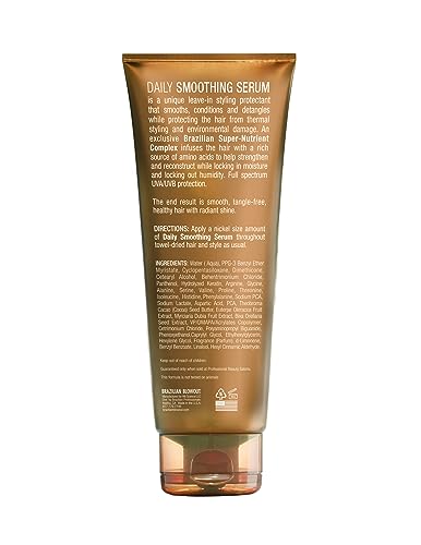 Brazilian Blowout Acai Daily Smoothing Serum packaging emphasizing paraben-free formula.