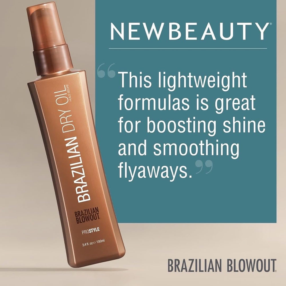 Brazilian Blowout Brazilian Dry Oil texture close-up highlights fast absorption and frizz control.