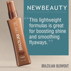 Brazilian Blowout Brazilian Dry Oil texture close-up highlights fast absorption and frizz control.