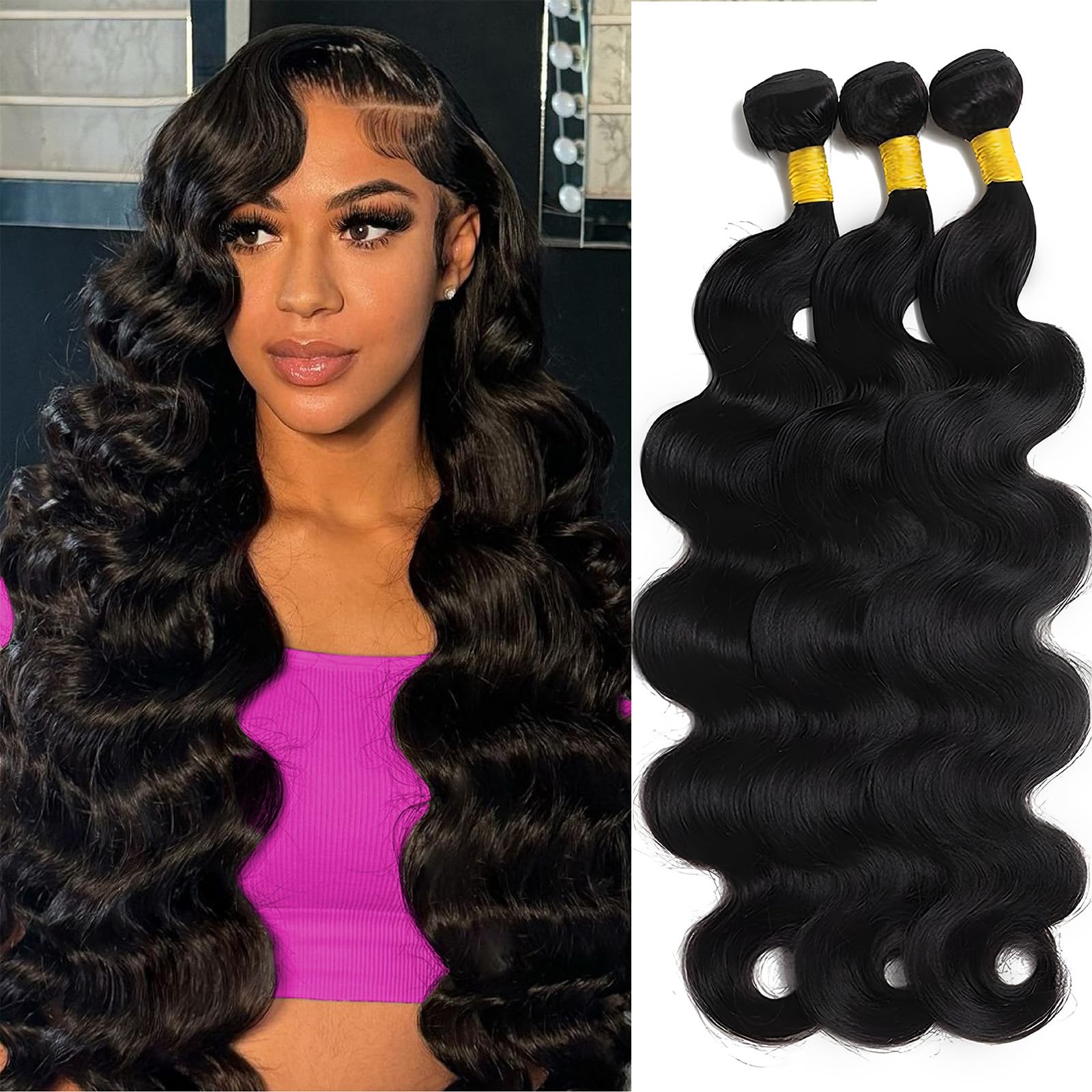 Brbeawor Brazilian Body Wave bundles front view for versatile styling.