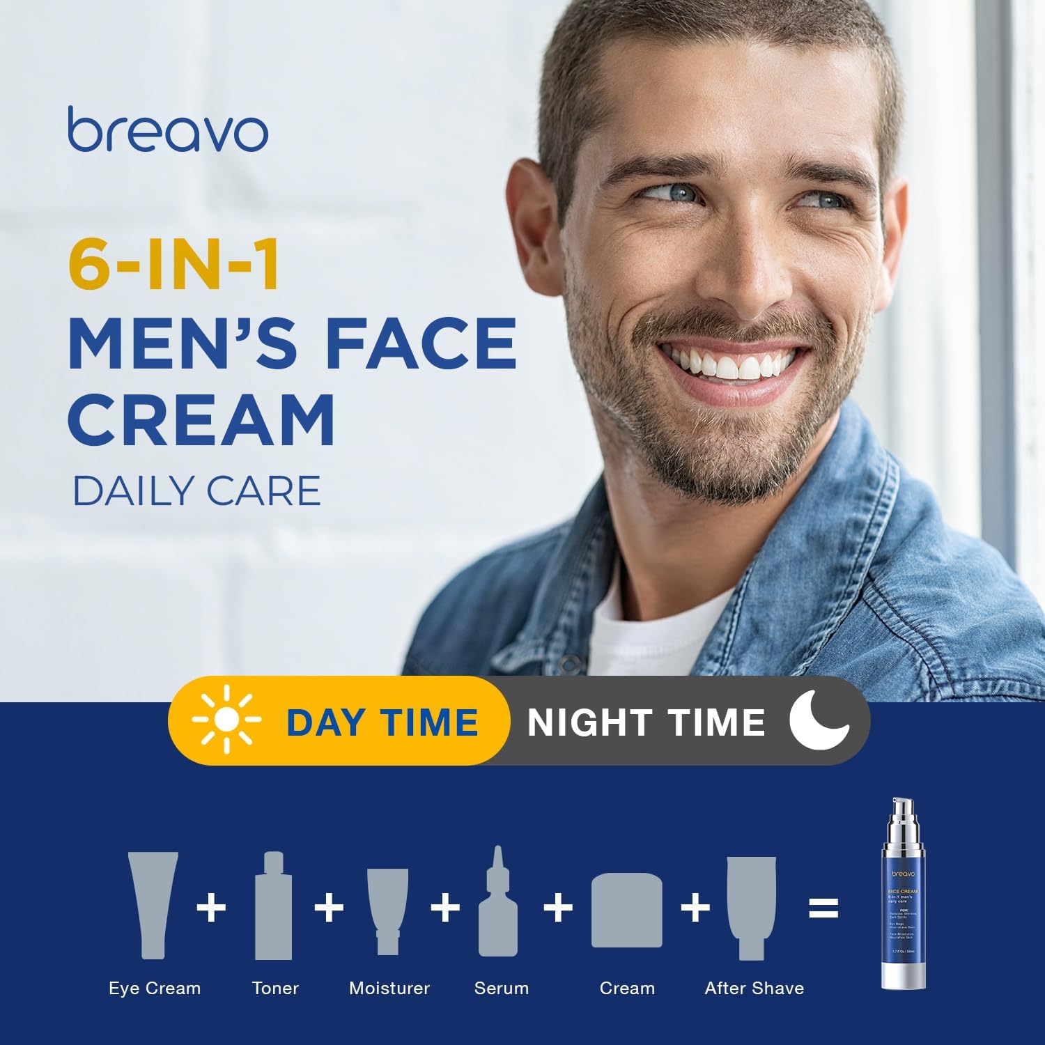 Breavo 6 en 1 crema para hombre, tamaño portátil para viaje.
