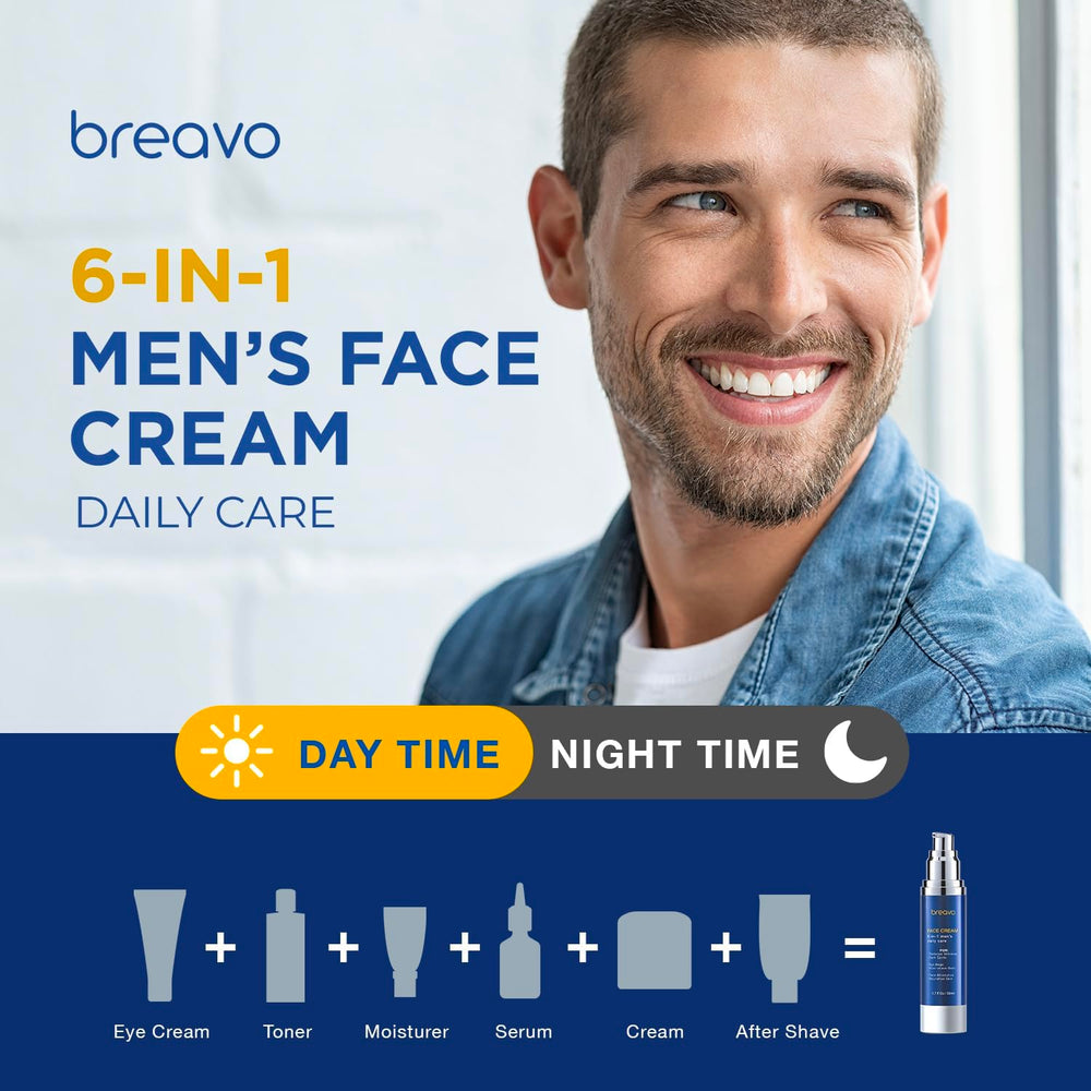Breavo 6 en 1 crema para hombre, tamaño portátil para viaje.