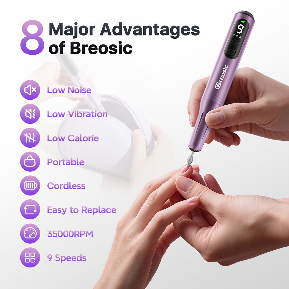 Breosic nine-speed settings enable tailored nail care for beginners to pros.