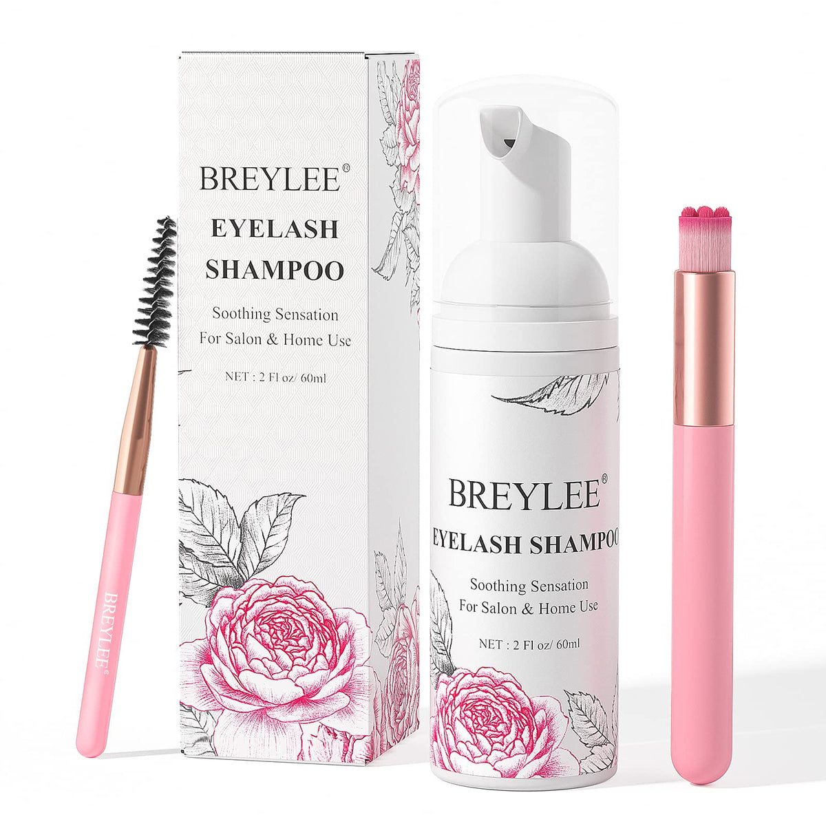 BREYLEE limpiador de pestañas en frasco de 60 ml para limpieza suave de extensiones