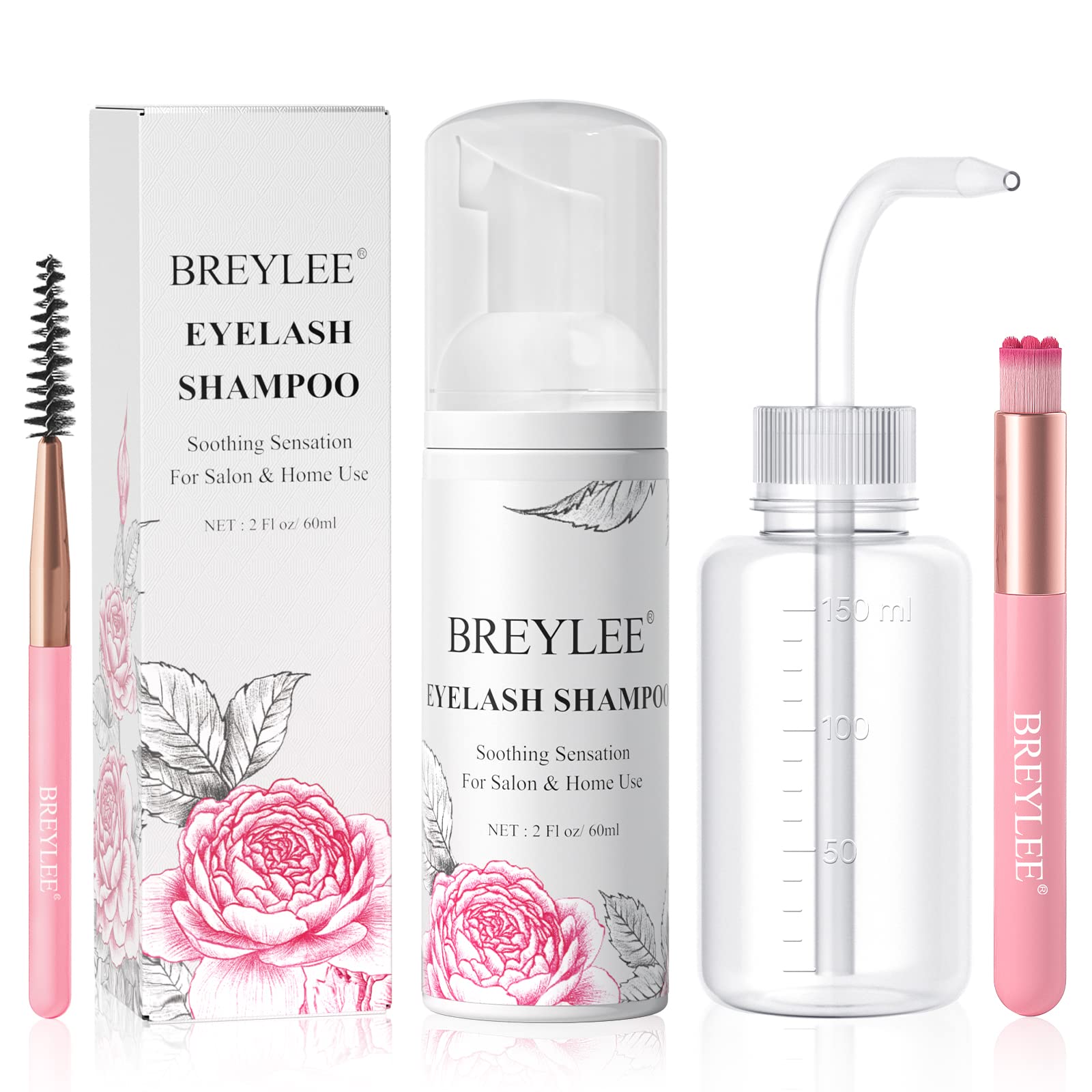Shampoo BREYLEE para extensiones de pestanas, botella de 60 ml, limpieza suave.