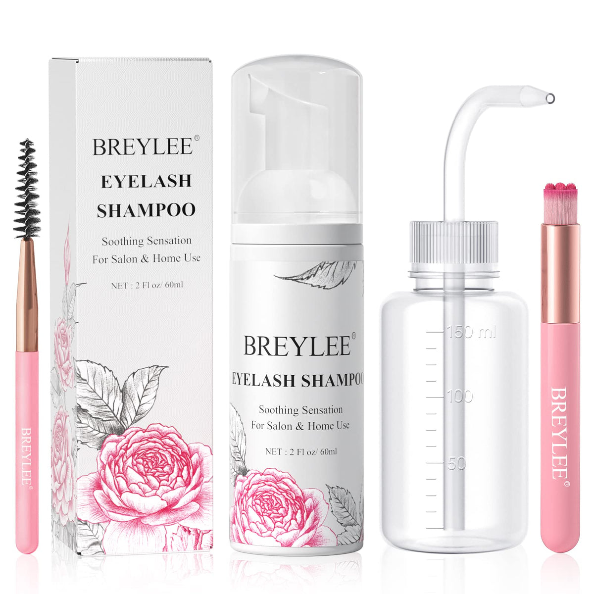 Shampoo BREYLEE para extensiones de pestanas, botella de 60 ml, limpieza suave.
