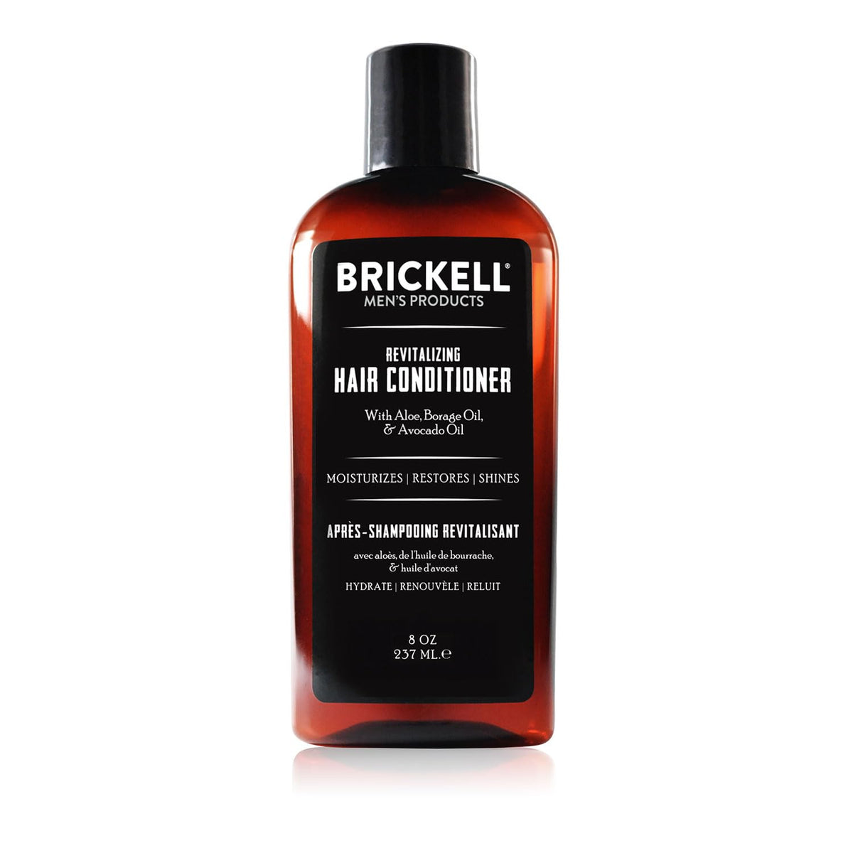 Brickell acondicionador revitalizante para cabello en botella, hidrata y aporta brillo.