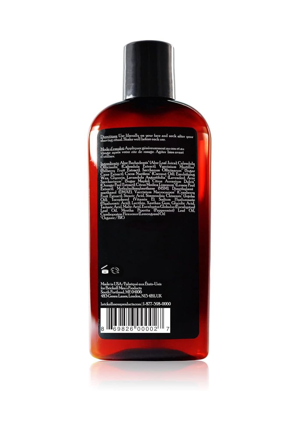 Brickell Instant Relief Aftershave ingredients highlight aloe vera and lavender