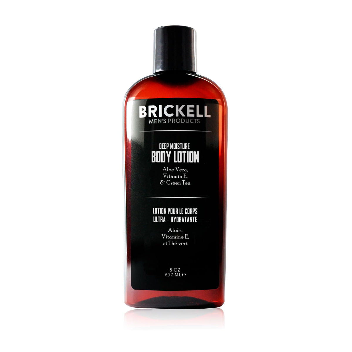Brickell Men's Deep Moisture bottle front showing unscented hydration for dry skin.