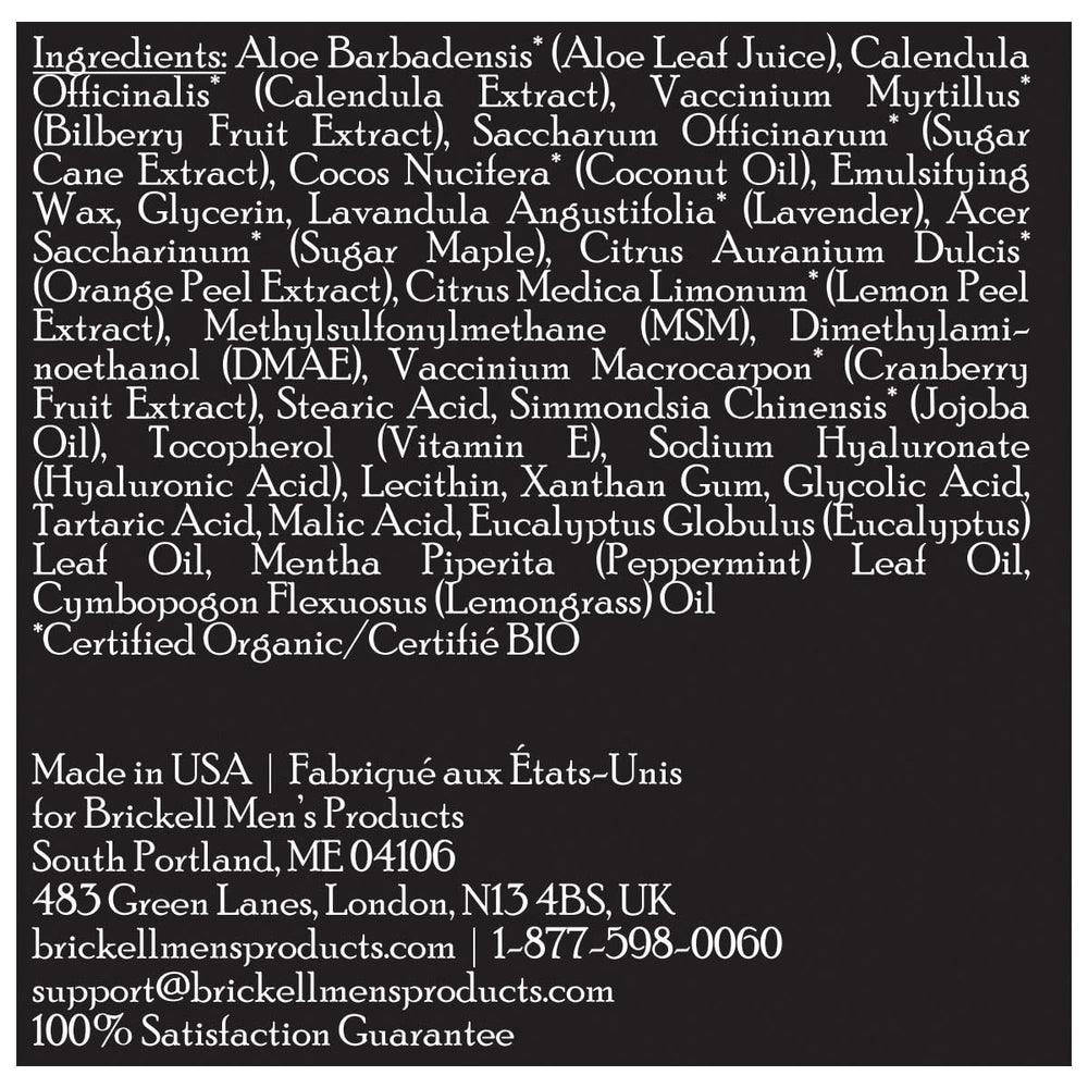 Brickell Men's Instant Relief Aftershave organic formula for hydration and pore-friendly care.