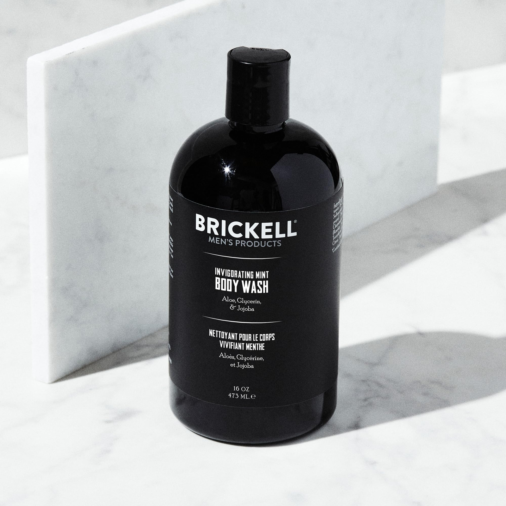 Brickell Men's Invigorating Mint Body Wash lather cleanses away oil while refreshing skin.