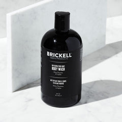 Brickell Men's Invigorating Mint Body Wash lather cleanses away oil while refreshing skin.