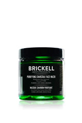 Brickell Men's Purifying Charcoal Face Mask jar showing detoxifying action for clear pores.