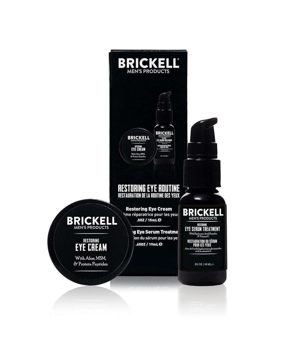 Brickell Men's Restoring Eye Cream tube for targeted under-eye refreshment.