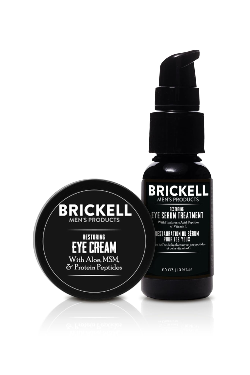 Brickell Men's Restoring Eye Serum bottle showing fast-absorbing formula.