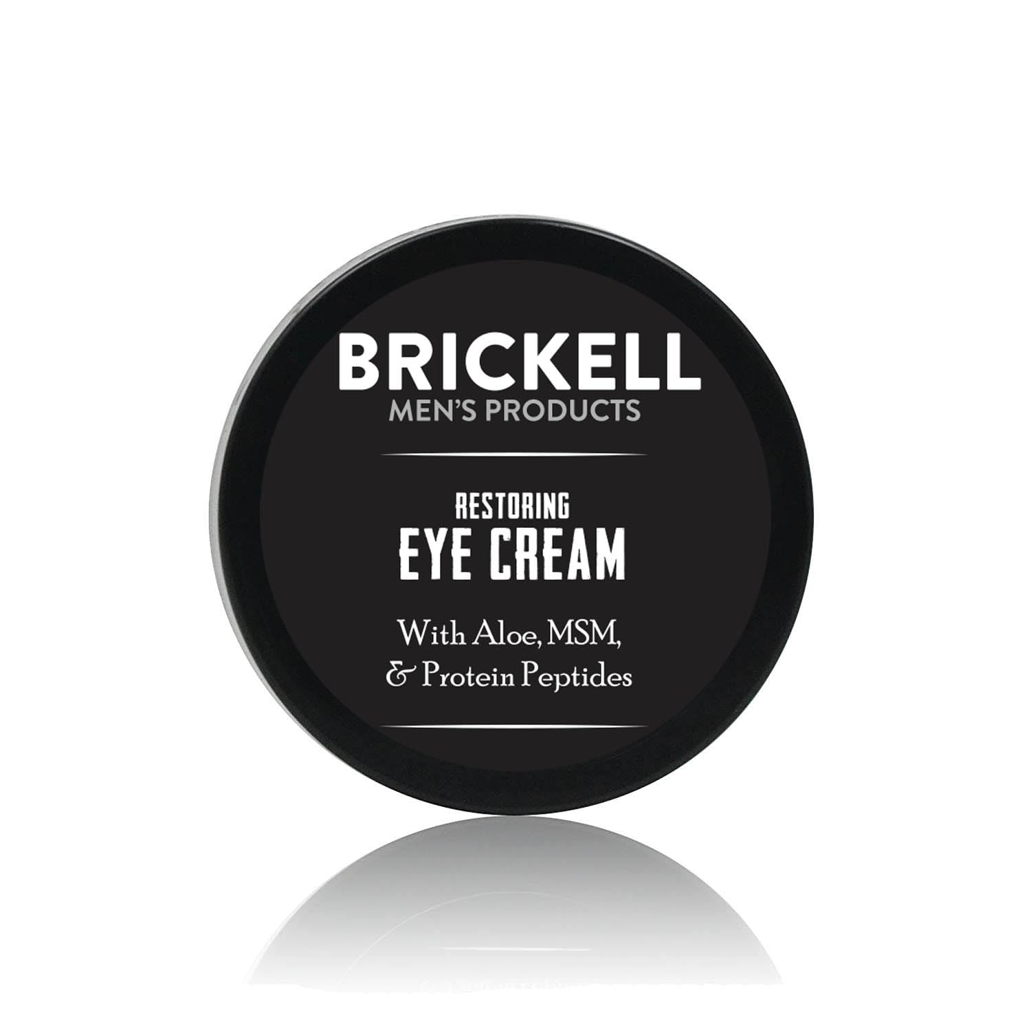 Brickell Restoring Under Eye Cream bottle showing compact packaging for daily use