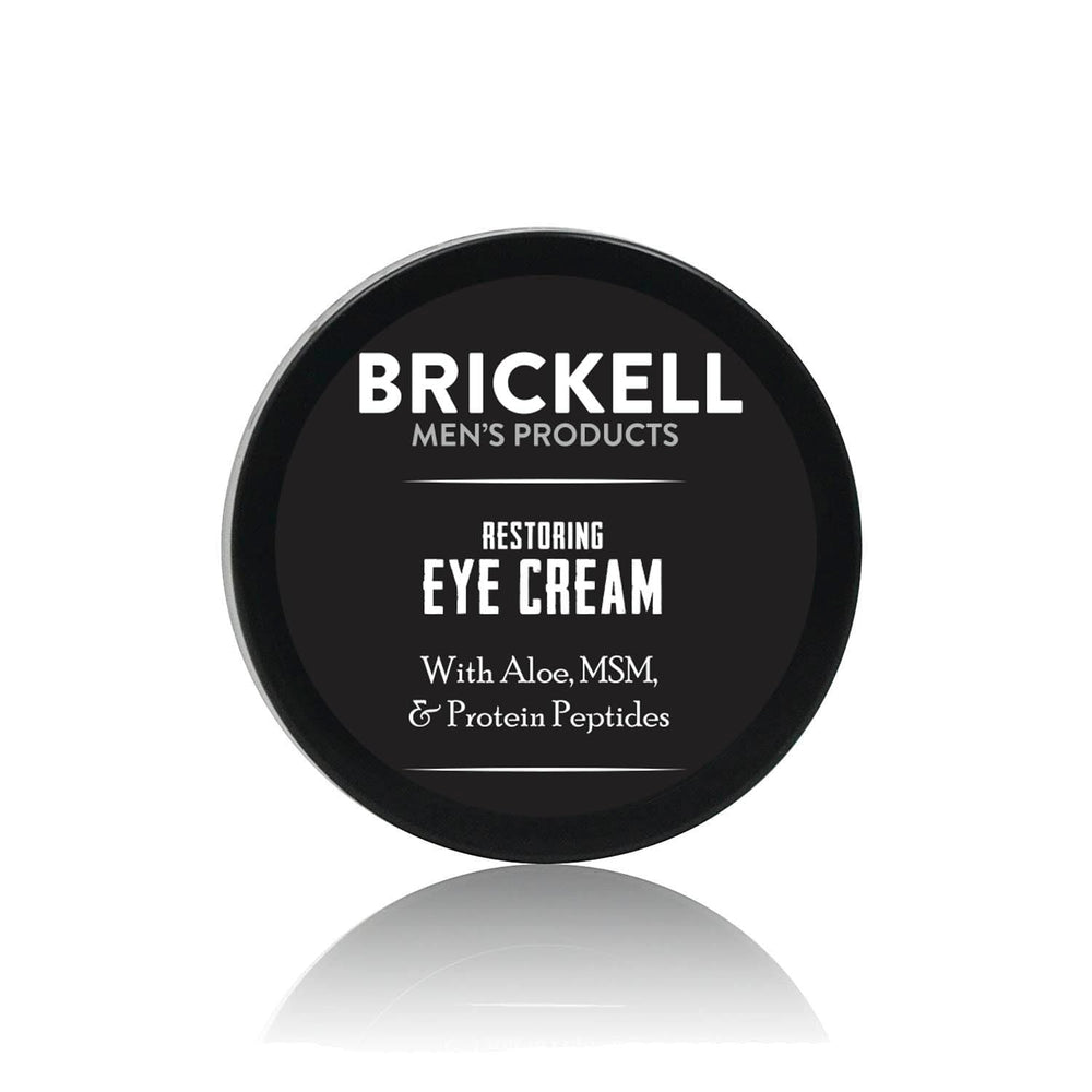 Brickell Restoring Under Eye Cream bottle showing compact packaging for daily use