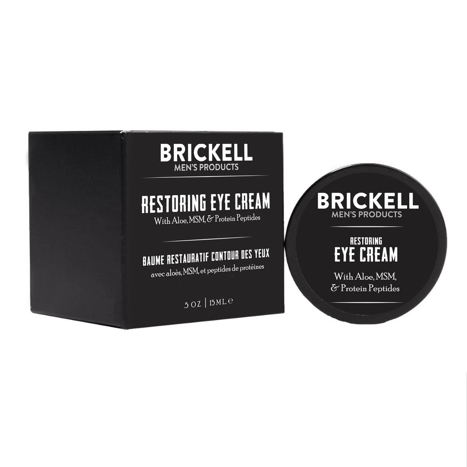 Unscented Brickell under-eye cream jar highlighting gentle application