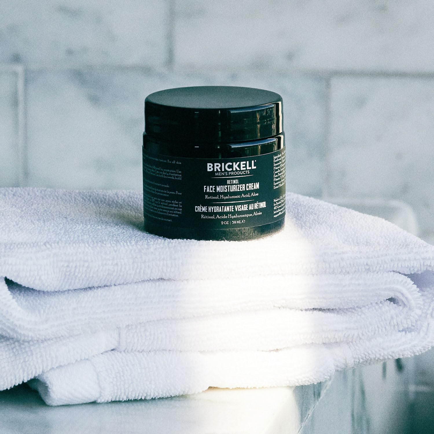 Brickell Men's Retinol Face Moisturizer fragrance-free packaging emphasizes clean grooming.