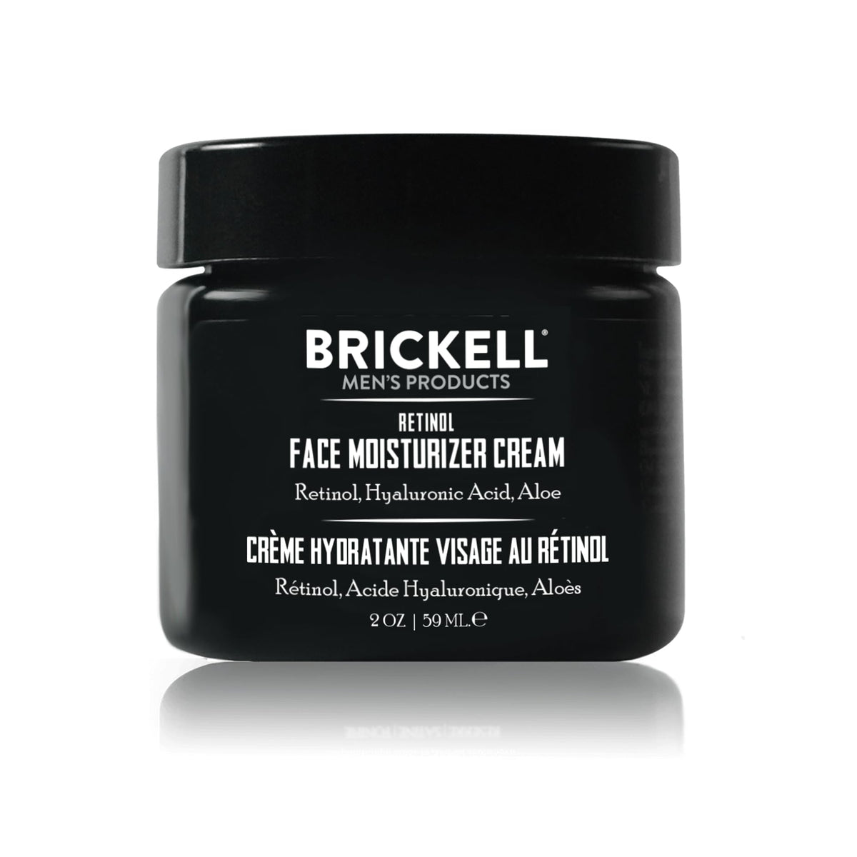 Brickell Men's Retinol Face Moisturizer jar shows fragrance-free night care for smoother skin.