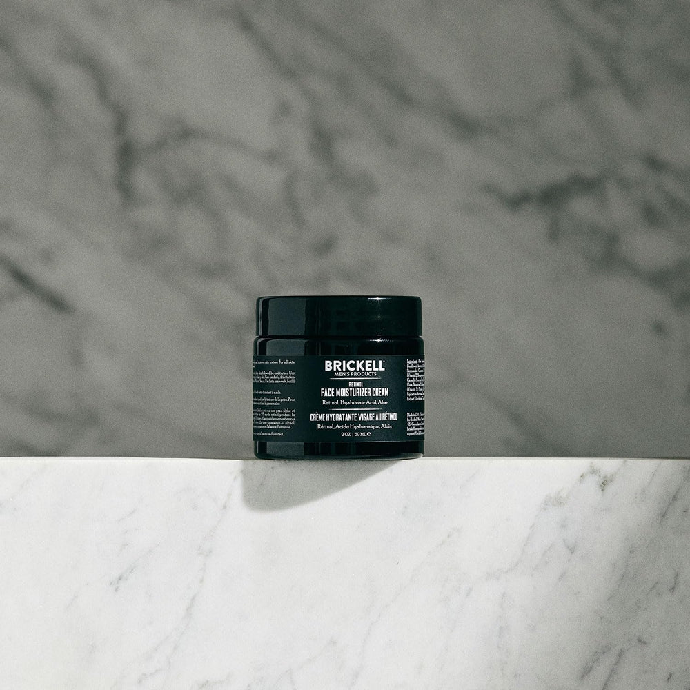 Brickell Men's Retinol Face Moisturizer night application demonstrates easy nightly skincare.